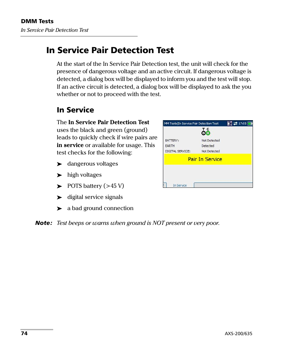 In service pair detection test | EXFO VDSL2 User Manual | Page 82 / 267