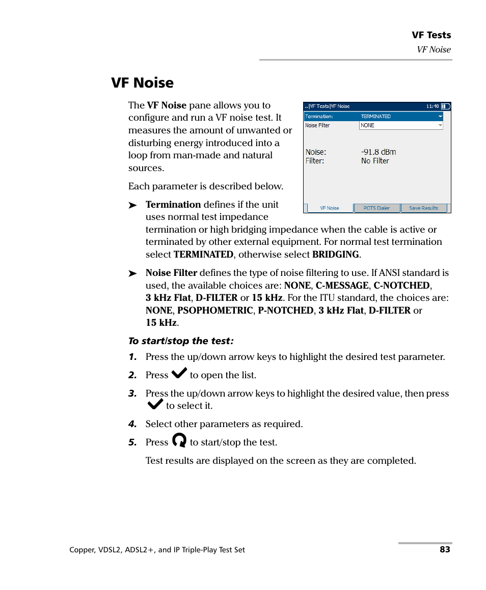 Vf noise | EXFO VDSL2 User Manual | Page 91 / 267