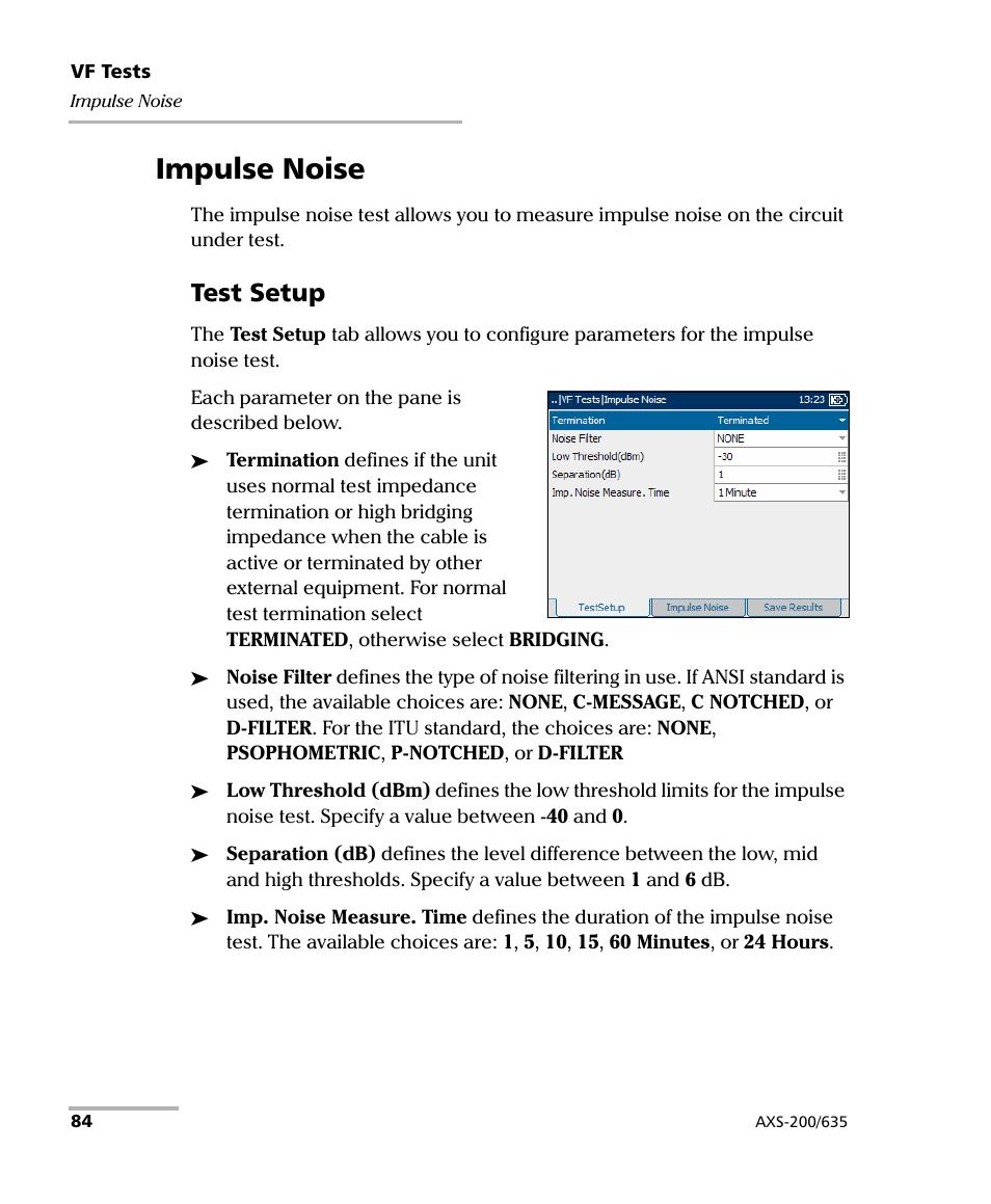 Impulse noise, Test setup | EXFO VDSL2 User Manual | Page 92 / 267