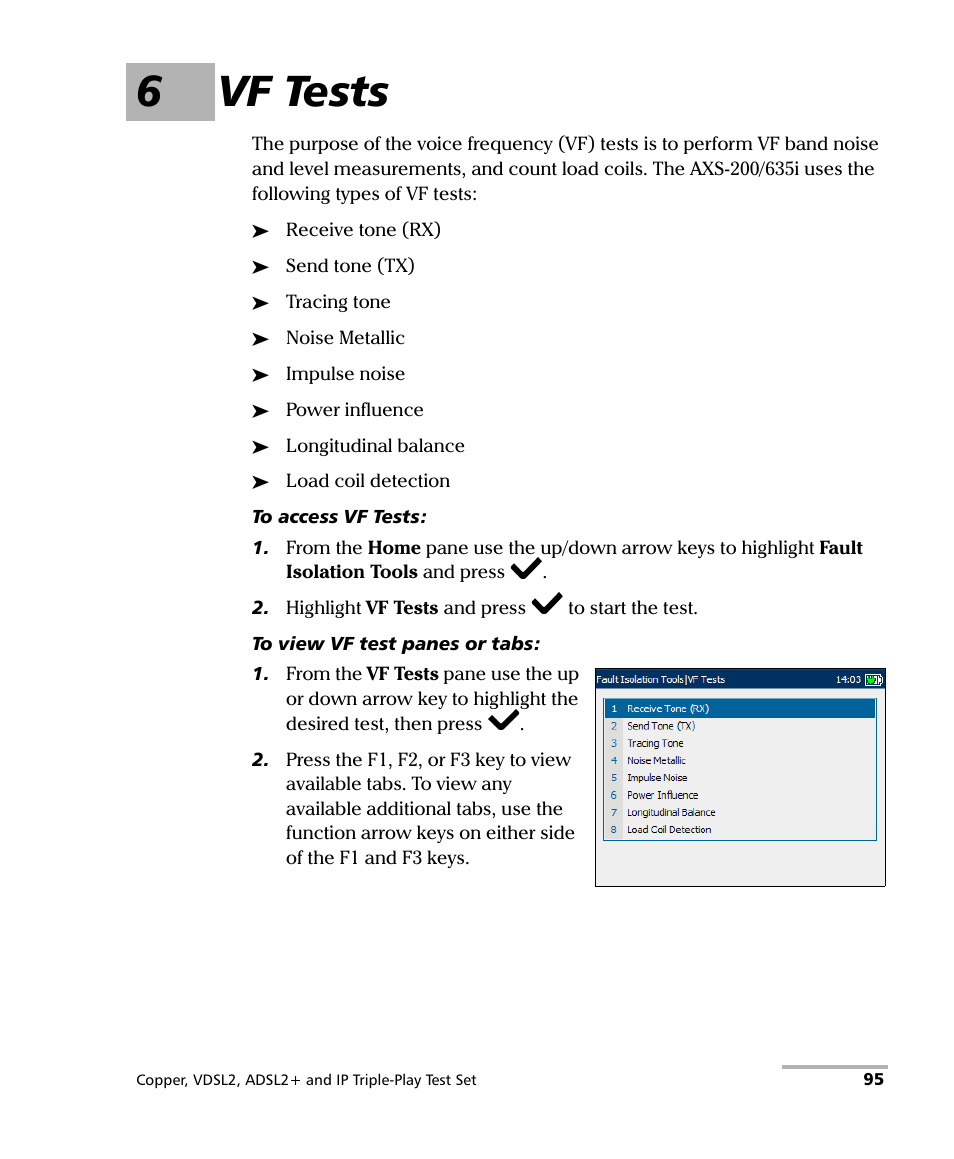 6 vf tests, 6vf tests | EXFO VDSL2 User Manual | Page 103 / 275