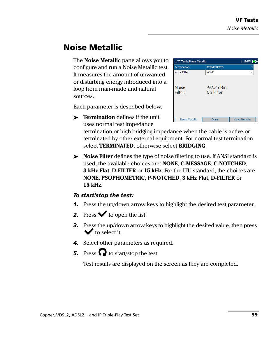 Noise metallic | EXFO VDSL2 User Manual | Page 107 / 275