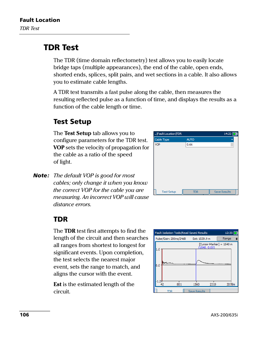 Tdr test, Test setup | EXFO VDSL2 User Manual | Page 114 / 275