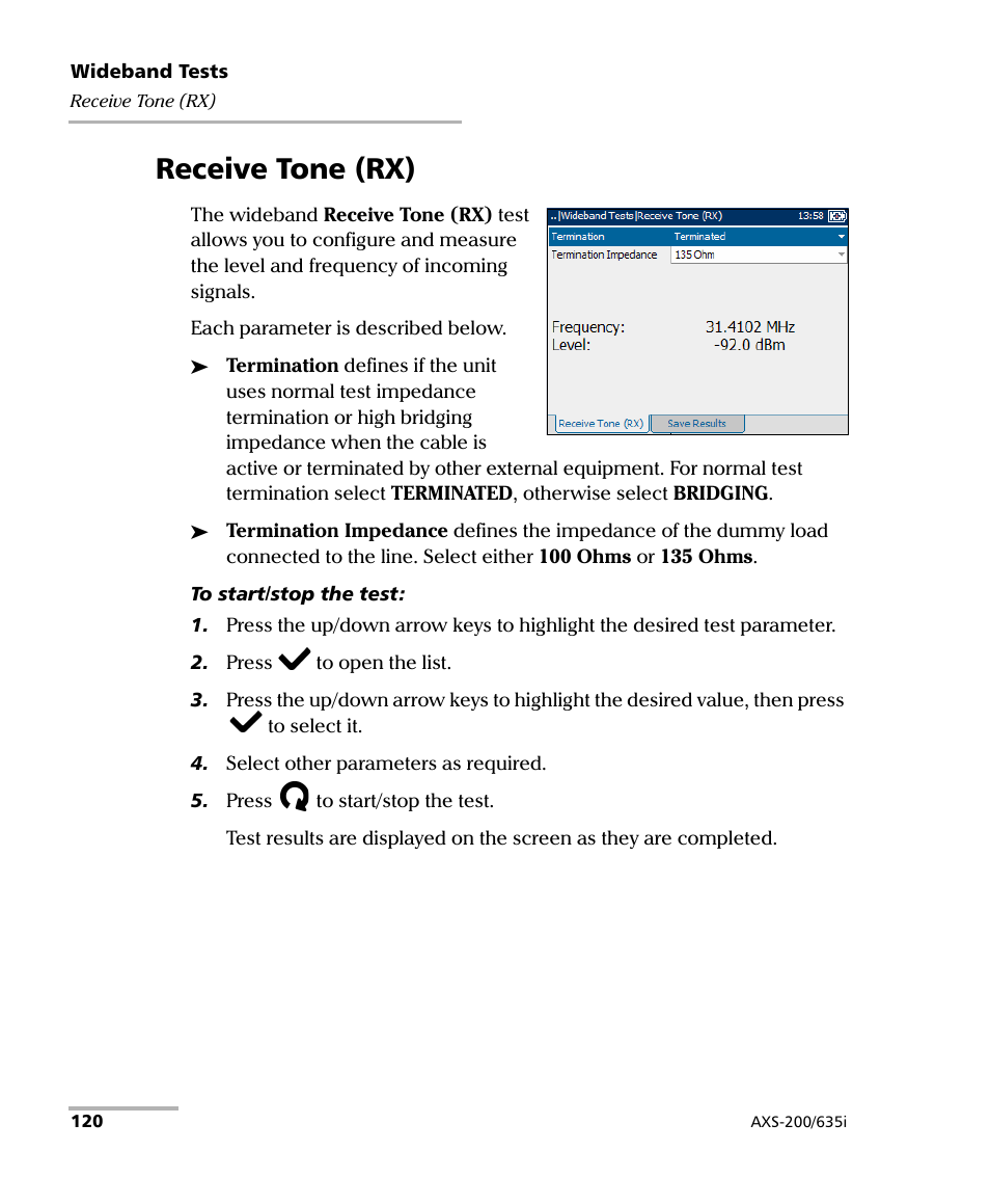 Receive tone (rx) | EXFO VDSL2 User Manual | Page 128 / 275