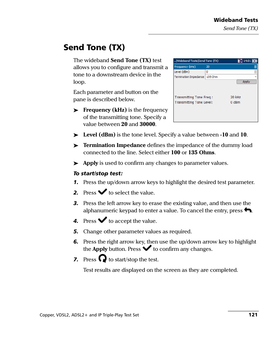 Send tone (tx) | EXFO VDSL2 User Manual | Page 129 / 275