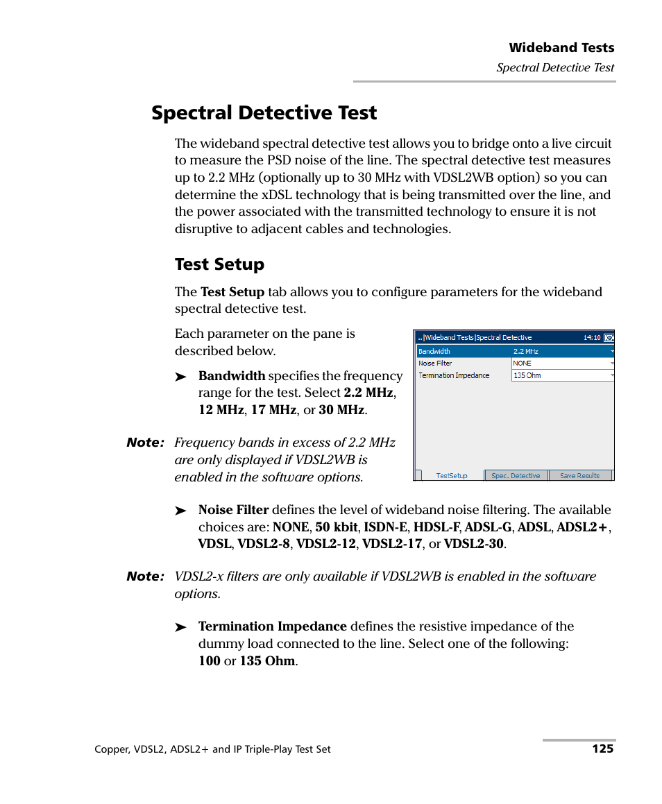 Spectral detective test, Test setup | EXFO VDSL2 User Manual | Page 133 / 275