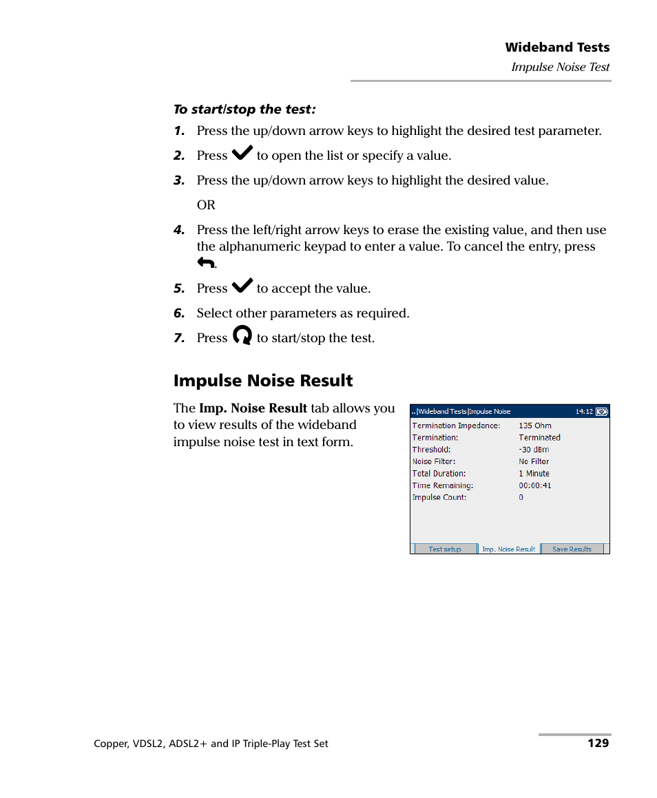 Impulse noise result | EXFO VDSL2 User Manual | Page 137 / 275