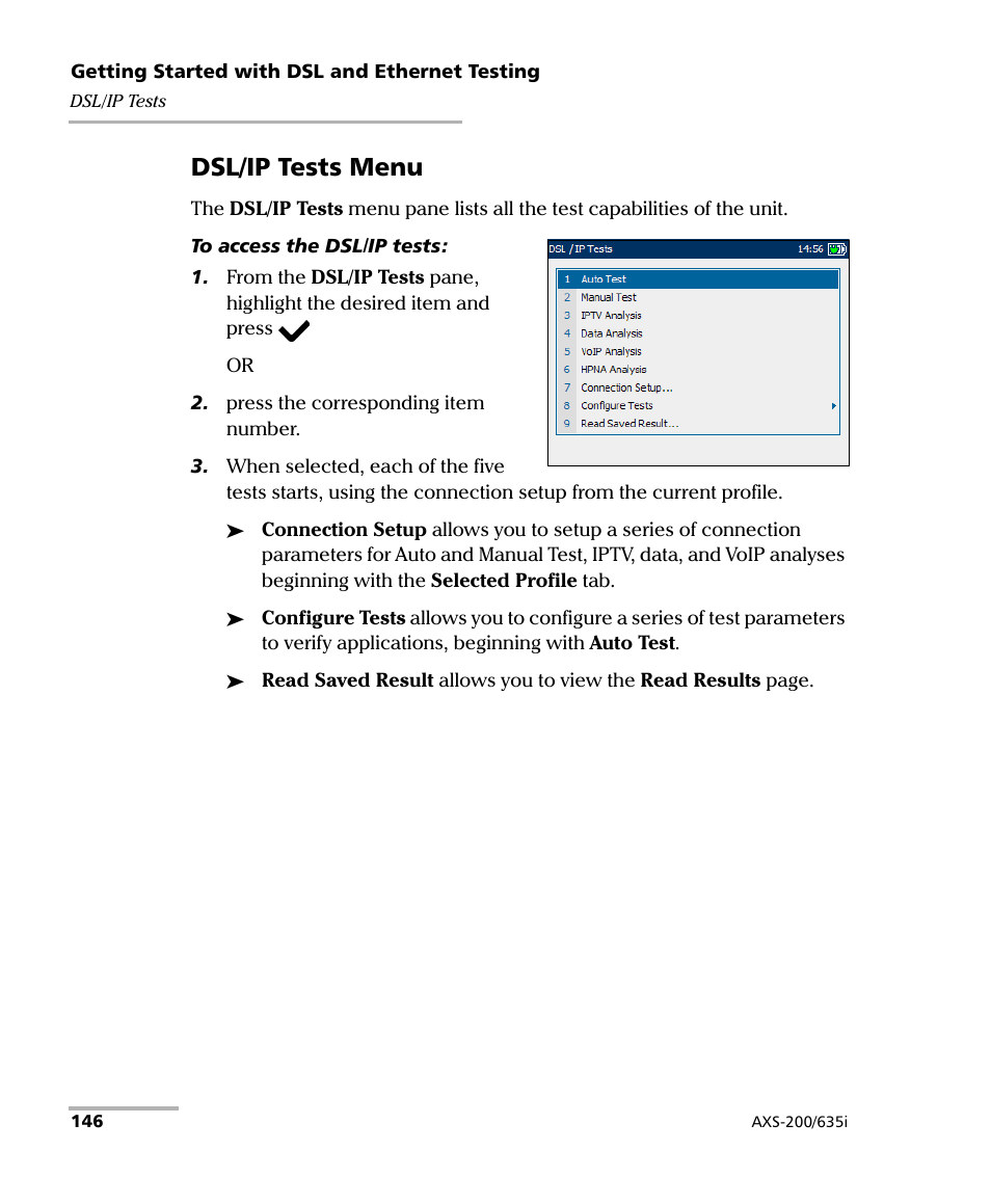 Dsl/ip tests menu | EXFO VDSL2 User Manual | Page 154 / 275