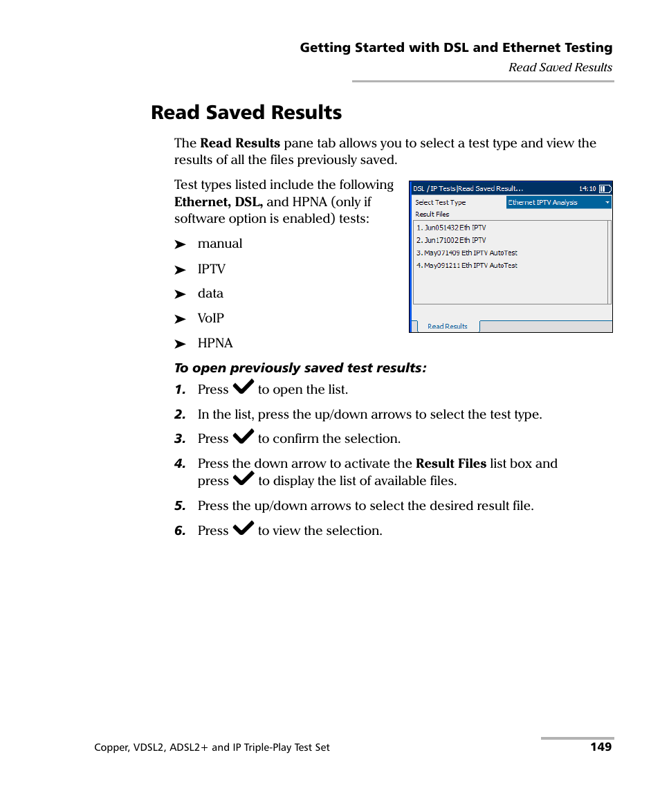 Read saved results | EXFO VDSL2 User Manual | Page 157 / 275