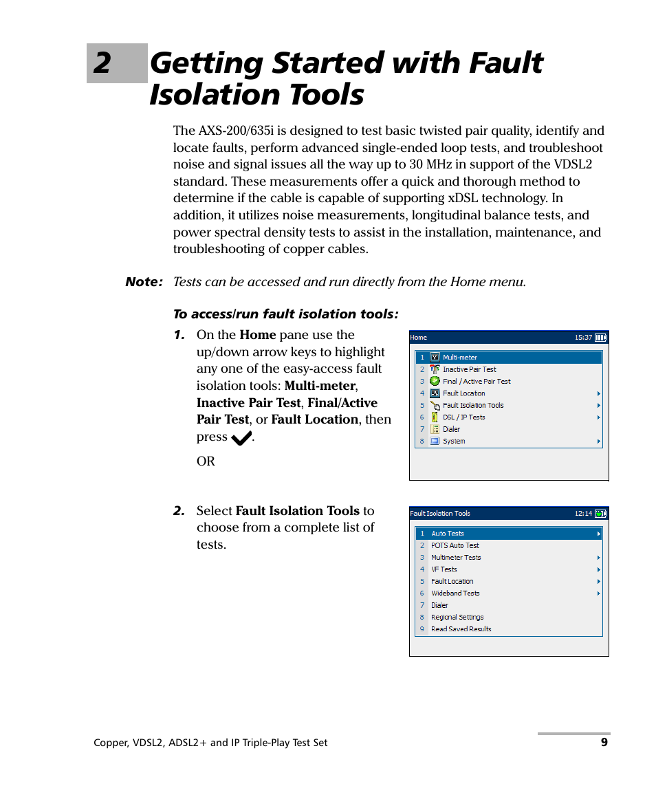 2 getting started with fault isolation tools, 2getting started with fault isolation tools | EXFO VDSL2 User Manual | Page 17 / 275