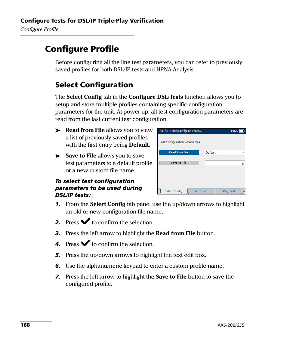 Configure profile, Select configuration | EXFO VDSL2 User Manual | Page 176 / 275