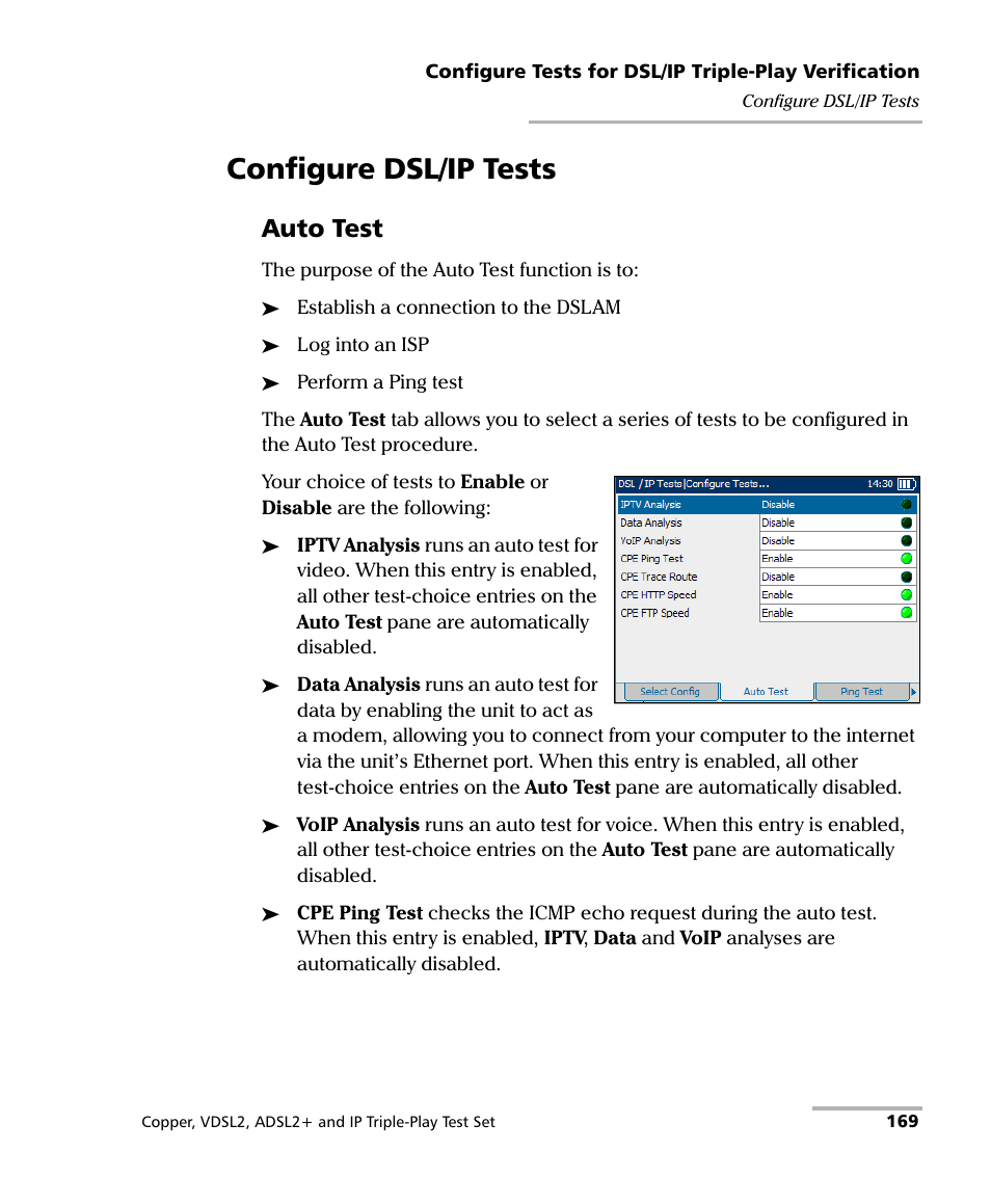 Configure dsl/ip tests, Auto test | EXFO VDSL2 User Manual | Page 177 / 275