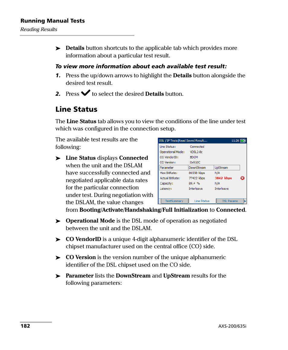 Line status | EXFO VDSL2 User Manual | Page 190 / 275