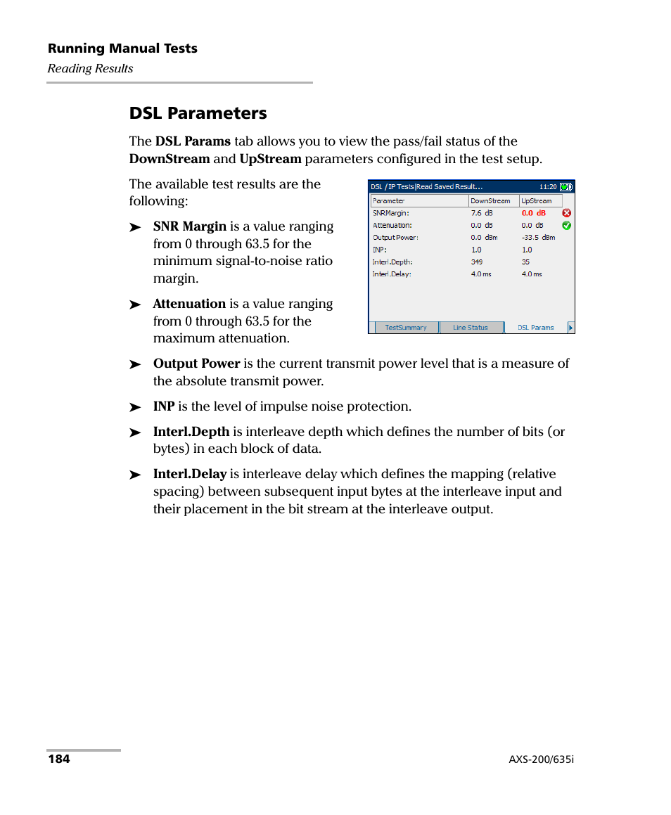 Dsl parameters | EXFO VDSL2 User Manual | Page 192 / 275