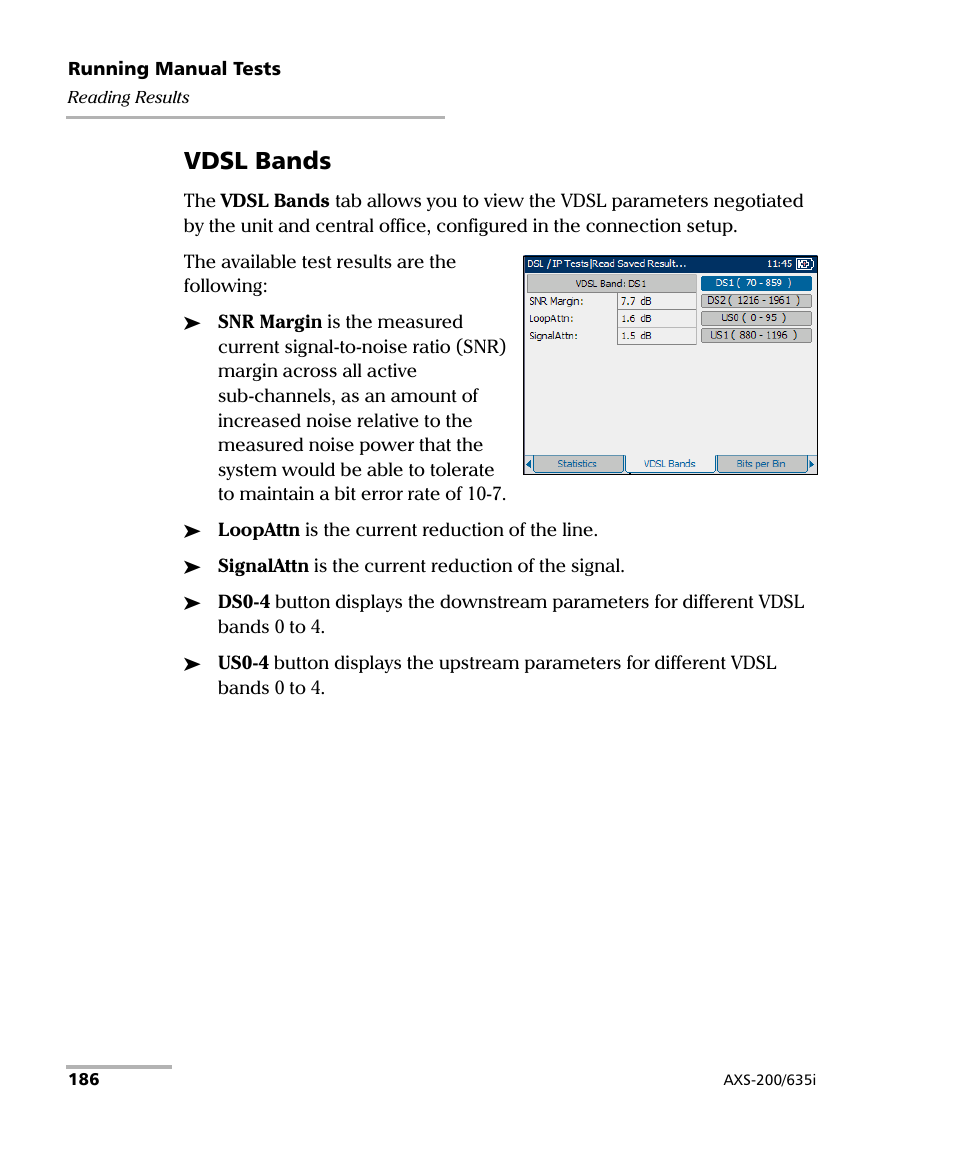 Vdsl bands | EXFO VDSL2 User Manual | Page 194 / 275