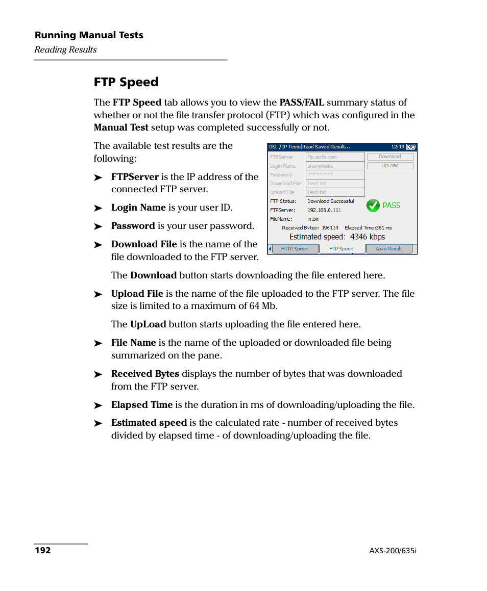 Ftp speed | EXFO VDSL2 User Manual | Page 200 / 275