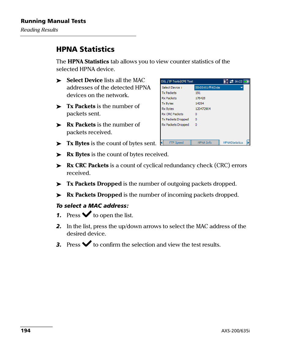 Hpna statistics | EXFO VDSL2 User Manual | Page 202 / 275