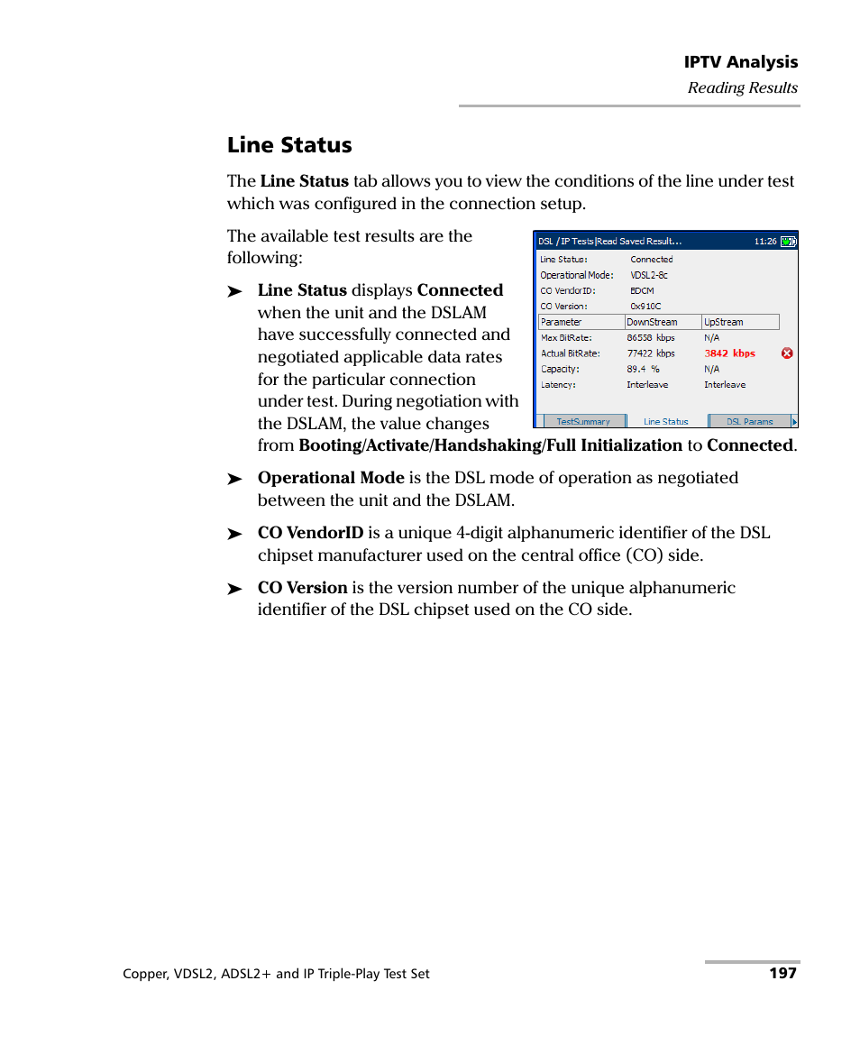 Line status | EXFO VDSL2 User Manual | Page 205 / 275