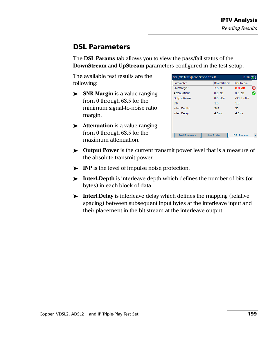 Dsl parameters | EXFO VDSL2 User Manual | Page 207 / 275