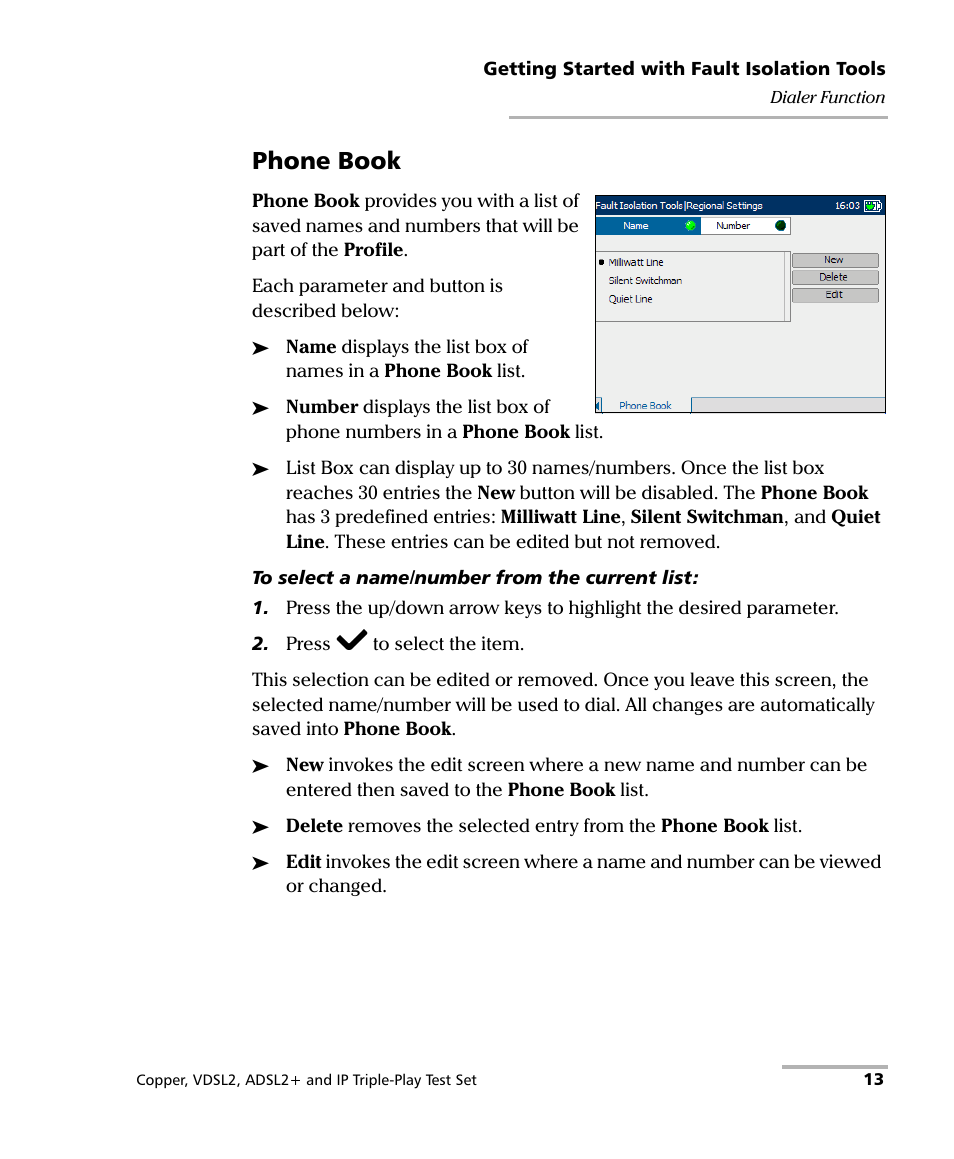 Phone book | EXFO VDSL2 User Manual | Page 21 / 275