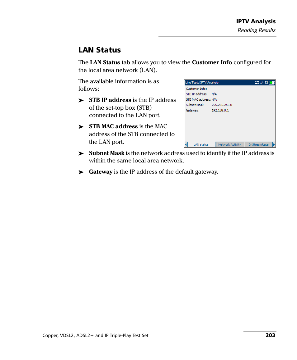 Lan status | EXFO VDSL2 User Manual | Page 211 / 275