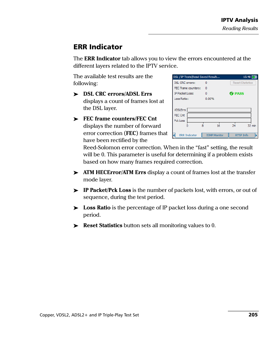 Err indicator | EXFO VDSL2 User Manual | Page 213 / 275