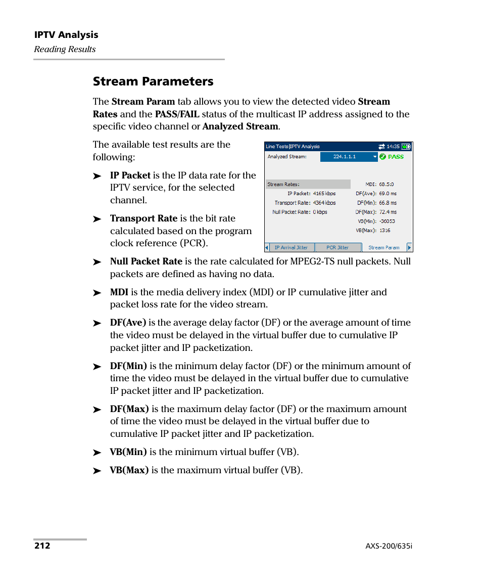 Stream parameters | EXFO VDSL2 User Manual | Page 220 / 275