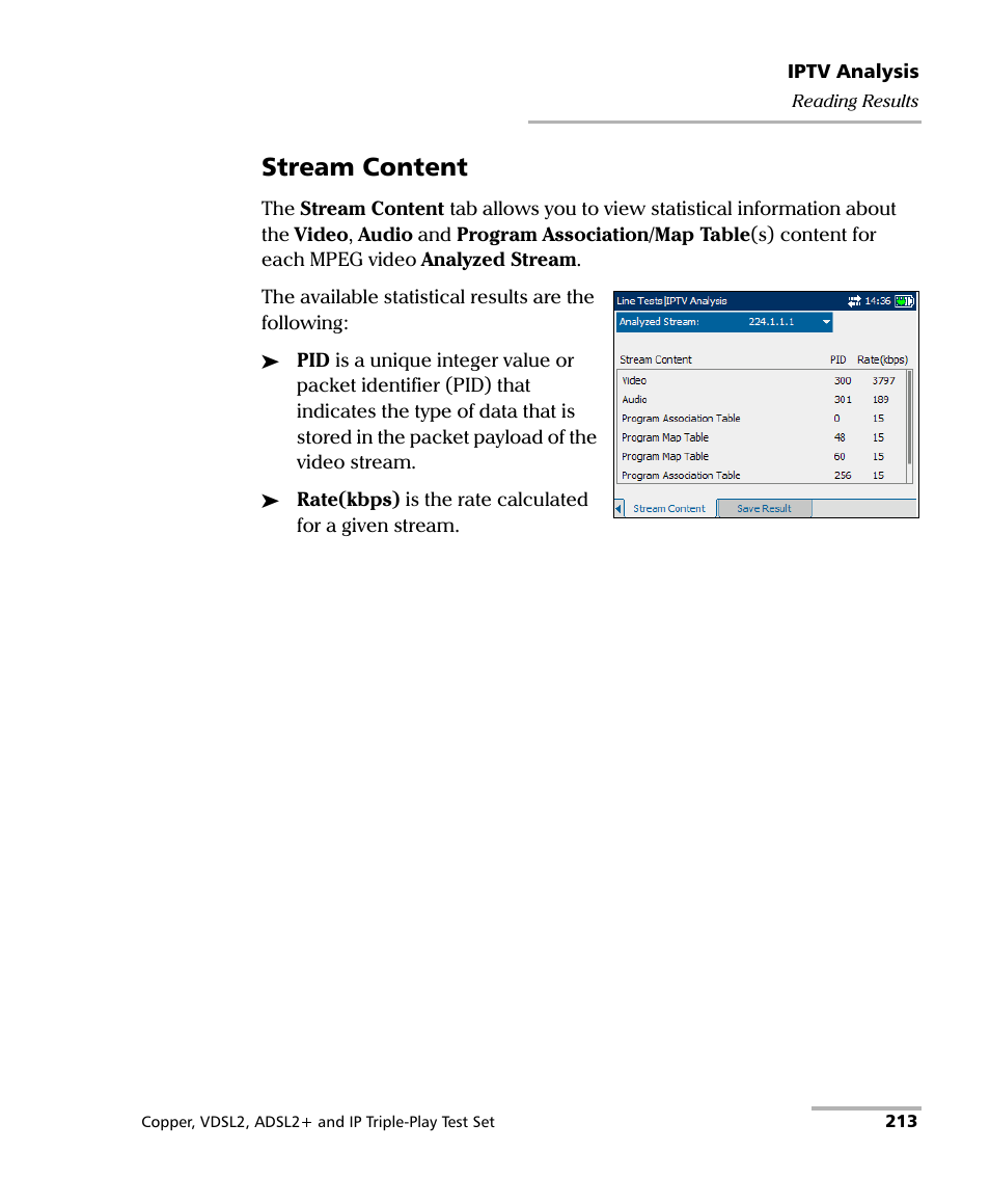 Stream content | EXFO VDSL2 User Manual | Page 221 / 275