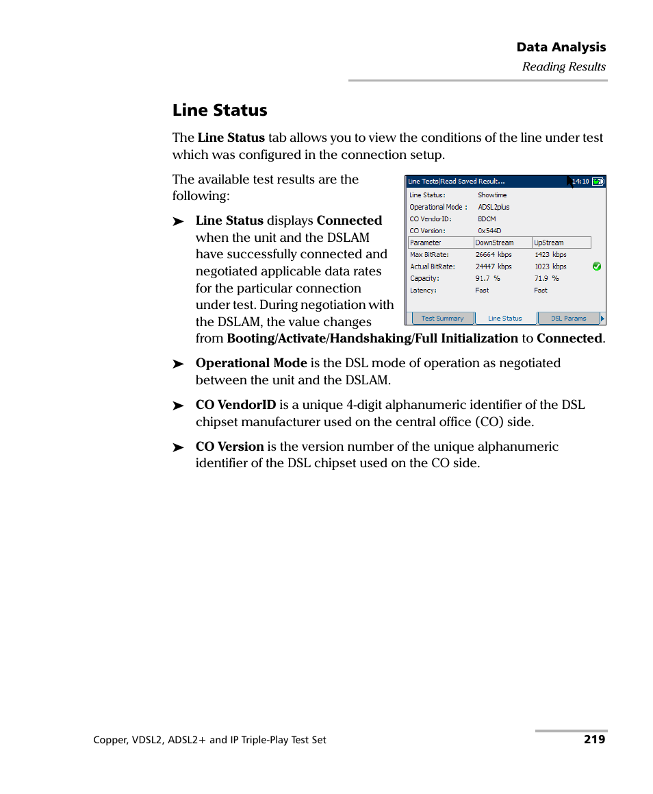 Line status | EXFO VDSL2 User Manual | Page 227 / 275