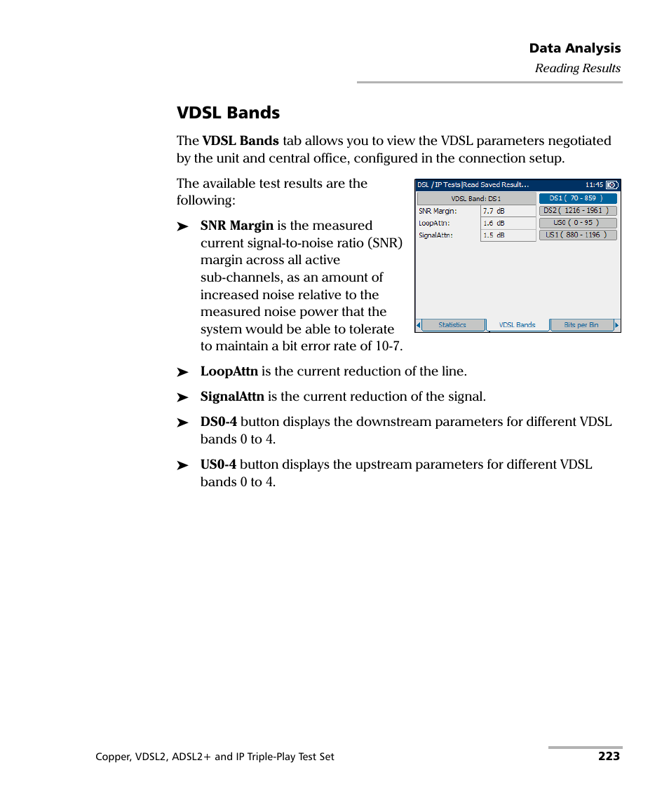 Vdsl bands | EXFO VDSL2 User Manual | Page 231 / 275