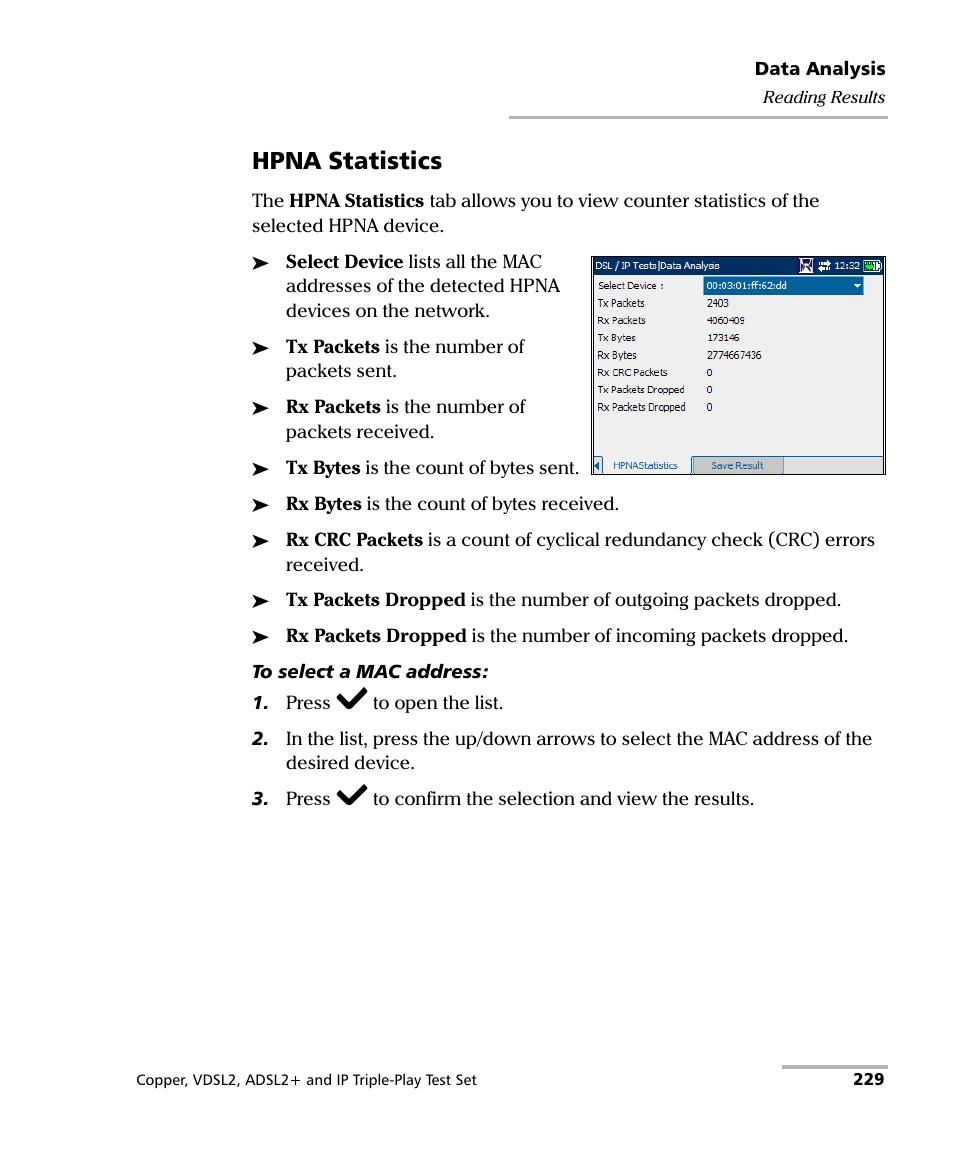 Hpna statistics | EXFO VDSL2 User Manual | Page 237 / 275