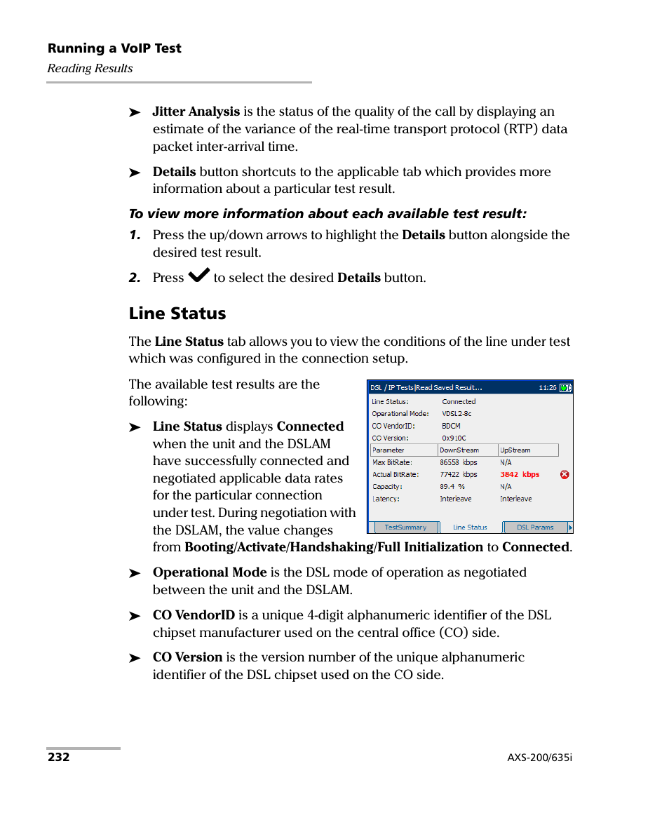 Line status | EXFO VDSL2 User Manual | Page 240 / 275