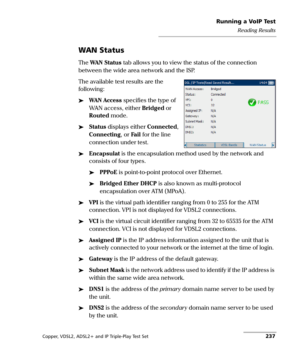 Wan status | EXFO VDSL2 User Manual | Page 245 / 275