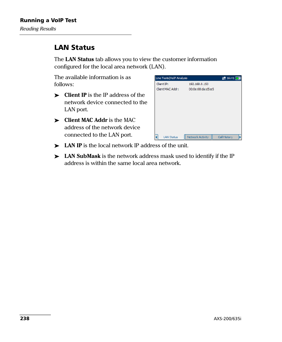 Lan status | EXFO VDSL2 User Manual | Page 246 / 275