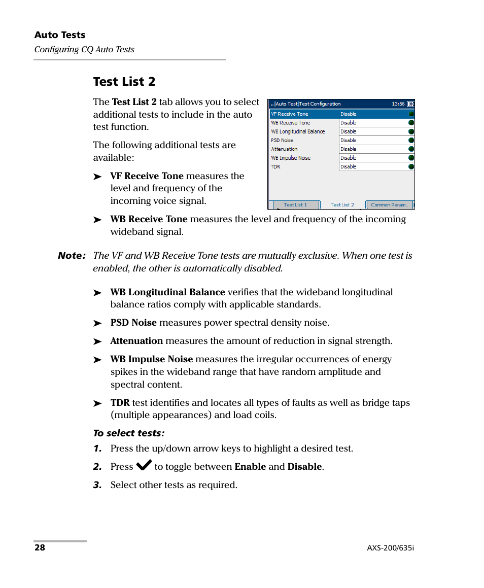 Test list 2 | EXFO VDSL2 User Manual | Page 36 / 275