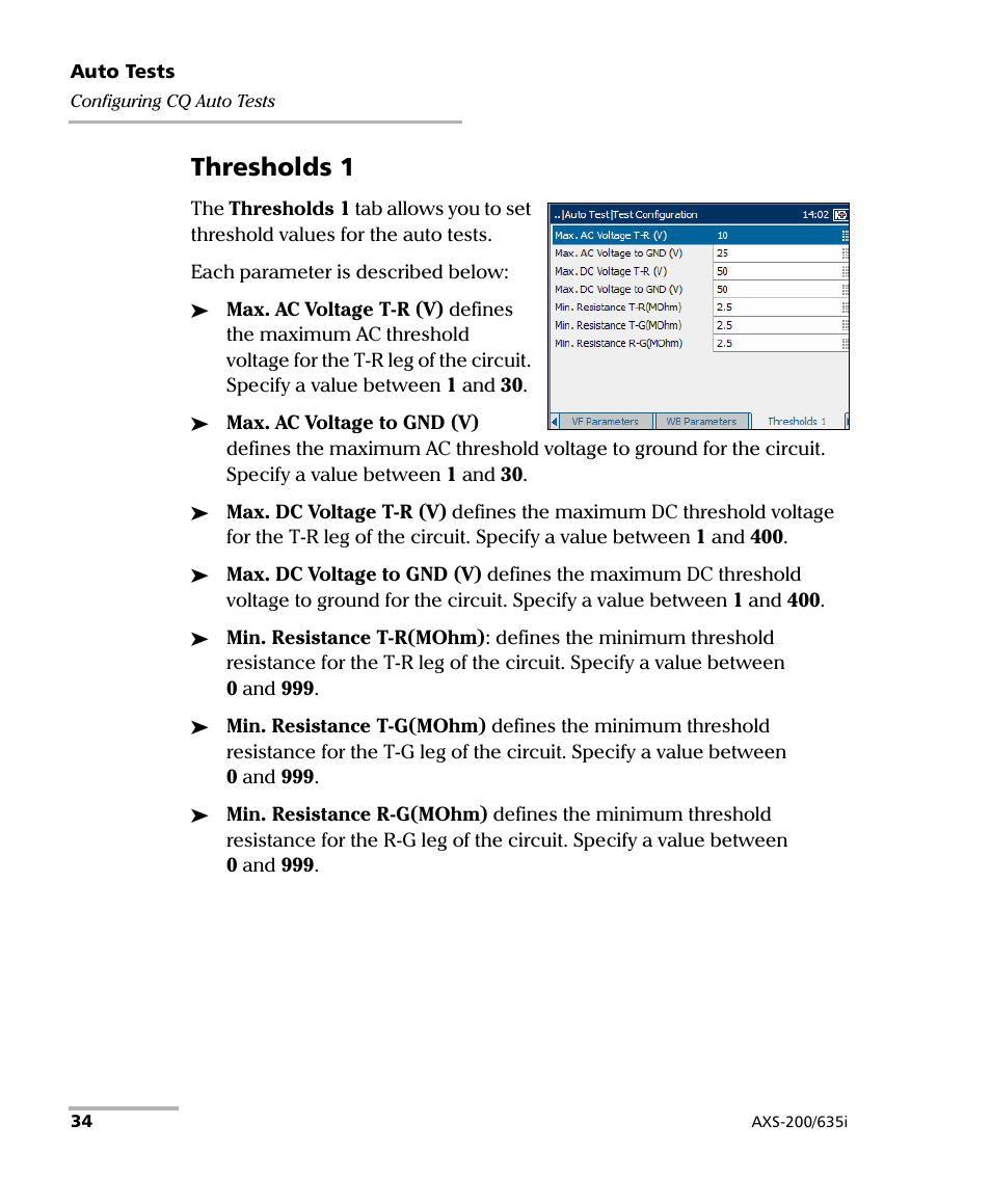 Thresholds 1 | EXFO VDSL2 User Manual | Page 42 / 275