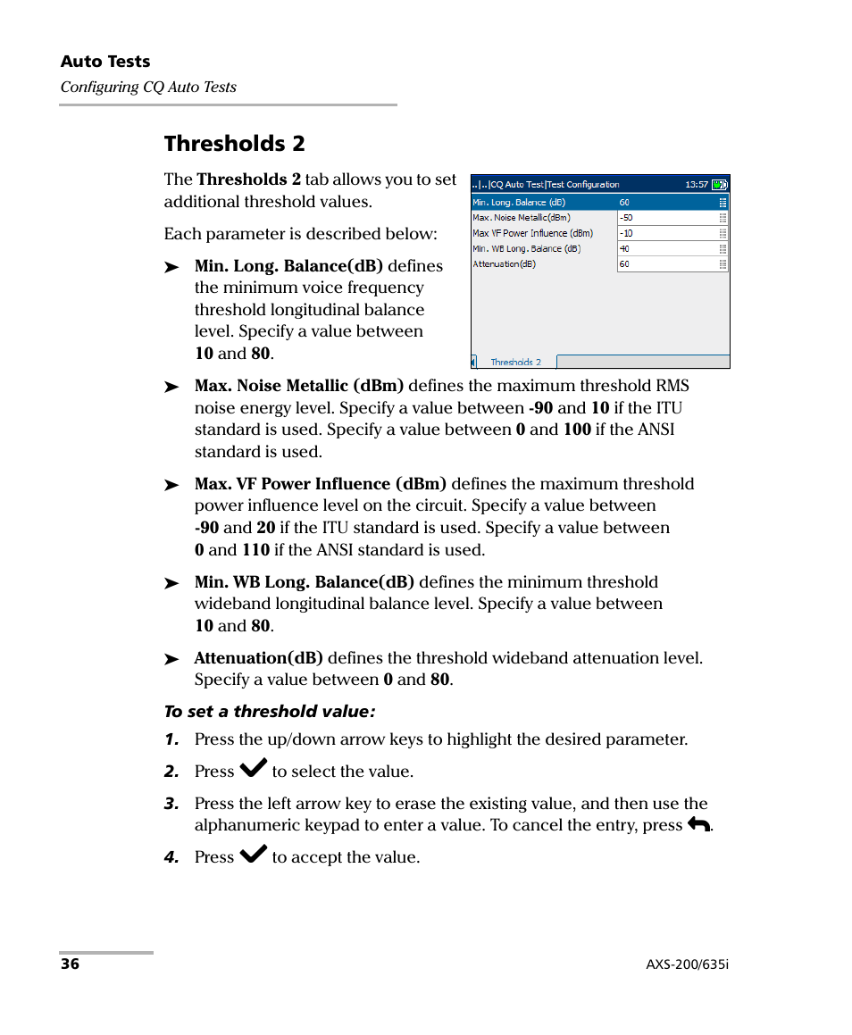 Thresholds 2 | EXFO VDSL2 User Manual | Page 44 / 275