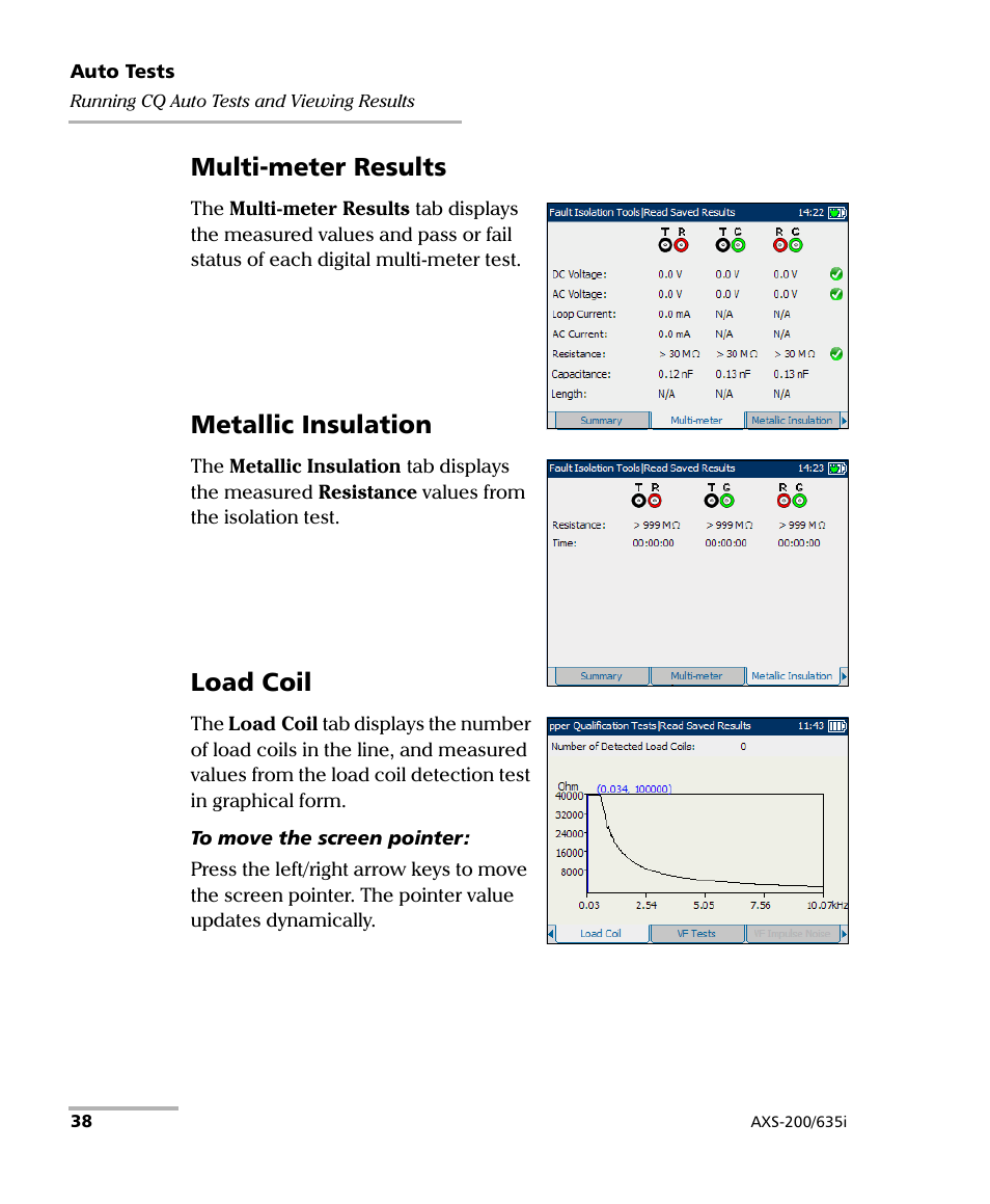 Multi-meter results, Metallic insulation, Load coil | EXFO VDSL2 User Manual | Page 46 / 275