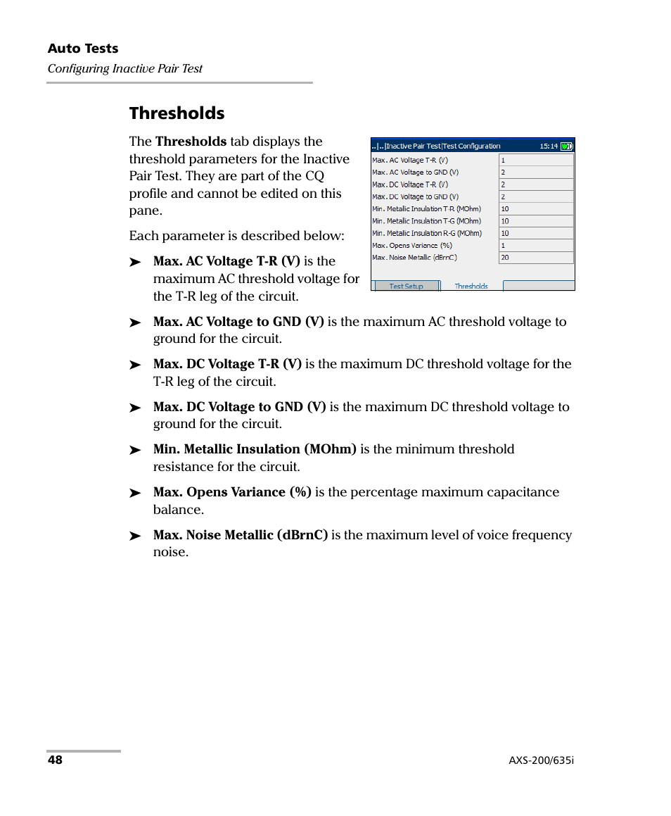 Thresholds | EXFO VDSL2 User Manual | Page 56 / 275