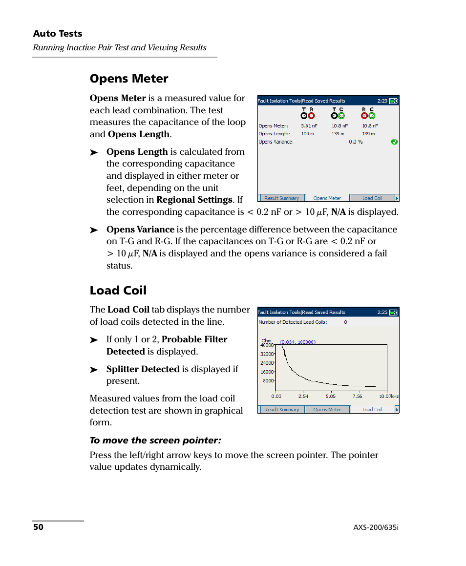Opens meter, Load coil | EXFO VDSL2 User Manual | Page 58 / 275