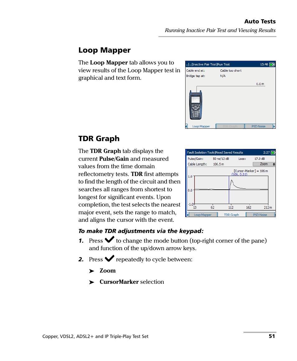 Loop mapper, Tdr graph | EXFO VDSL2 User Manual | Page 59 / 275