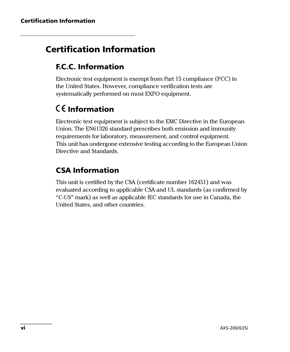 Certification information | EXFO VDSL2 User Manual | Page 6 / 275