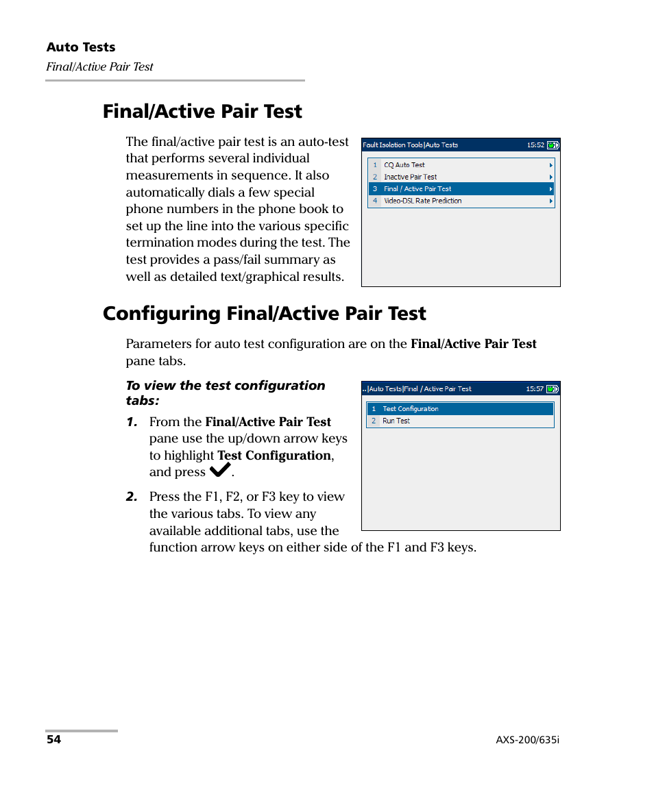 Final/active pair test, Configuring final/active pair test | EXFO VDSL2 User Manual | Page 62 / 275