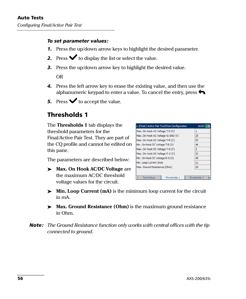 Thresholds 1 | EXFO VDSL2 User Manual | Page 64 / 275