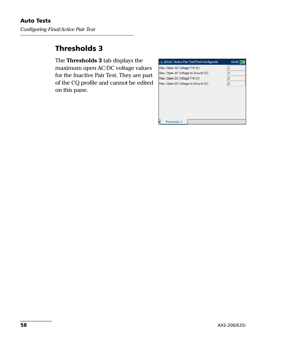 Thresholds 3 | EXFO VDSL2 User Manual | Page 66 / 275