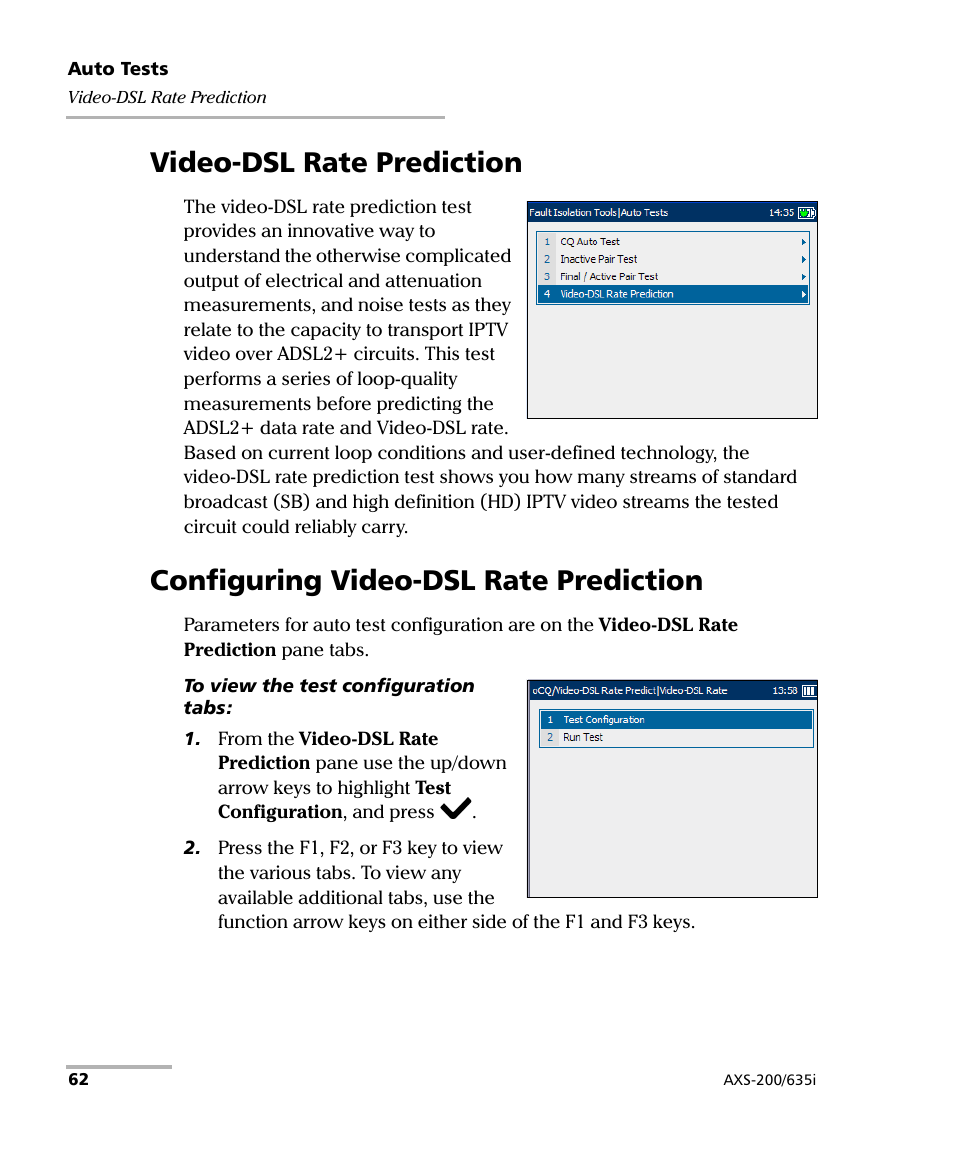 Video-dsl rate prediction, Configuring video-dsl rate prediction | EXFO VDSL2 User Manual | Page 70 / 275