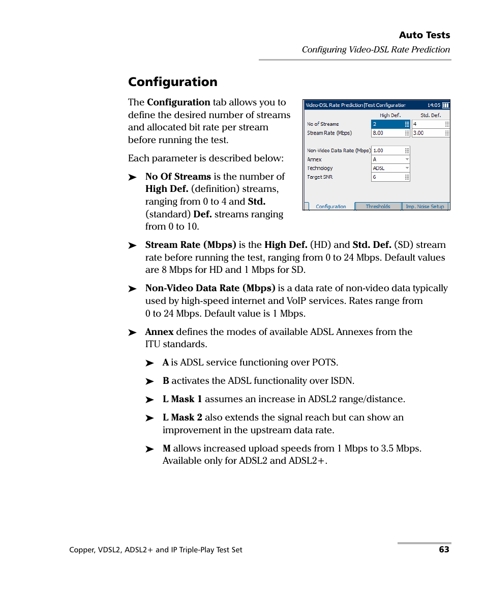 Configuration | EXFO VDSL2 User Manual | Page 71 / 275