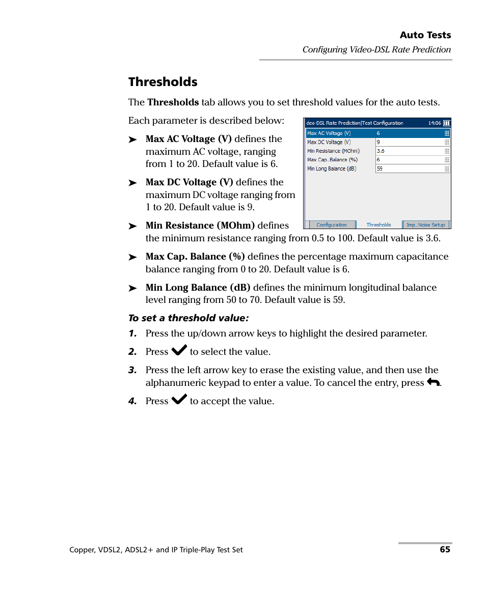 Thresholds | EXFO VDSL2 User Manual | Page 73 / 275