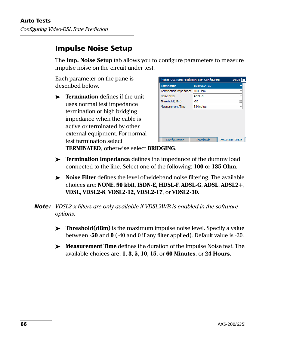 Impulse noise setup | EXFO VDSL2 User Manual | Page 74 / 275