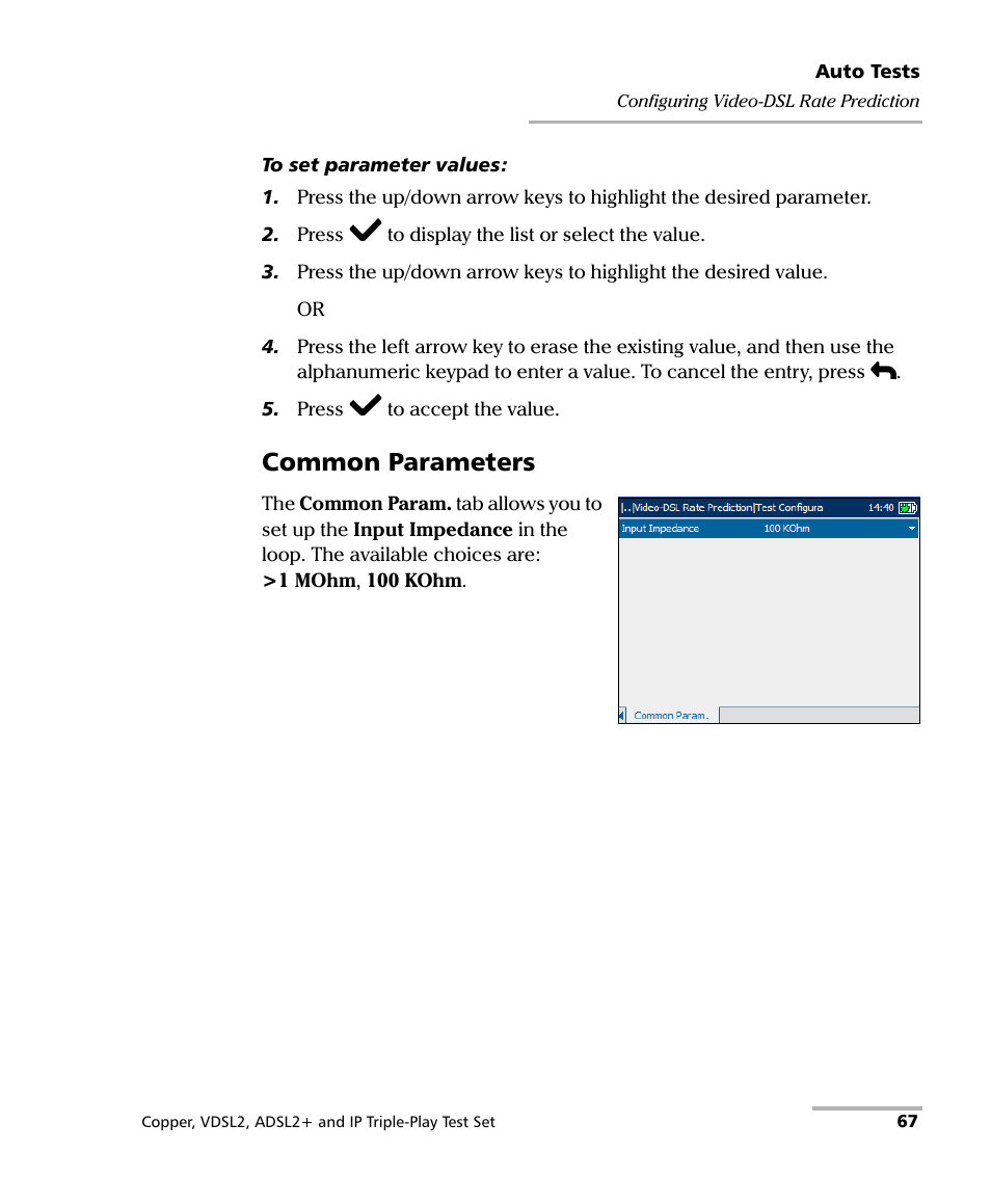 Common parameters | EXFO VDSL2 User Manual | Page 75 / 275