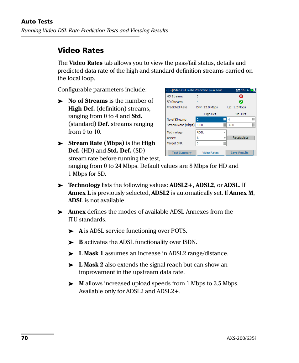 Video rates | EXFO VDSL2 User Manual | Page 78 / 275